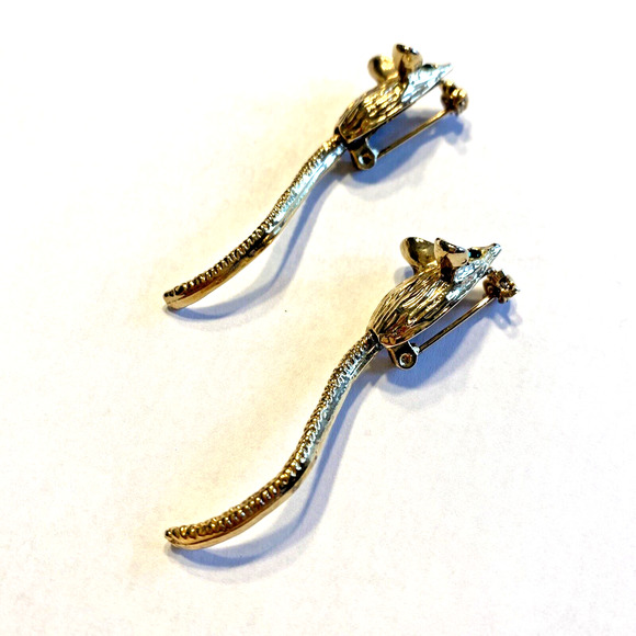 Vintage Mice Mouse Scatter Pins Articulated Tails Goldtone Green Rhinestone Eyes - Picture 4 of 7